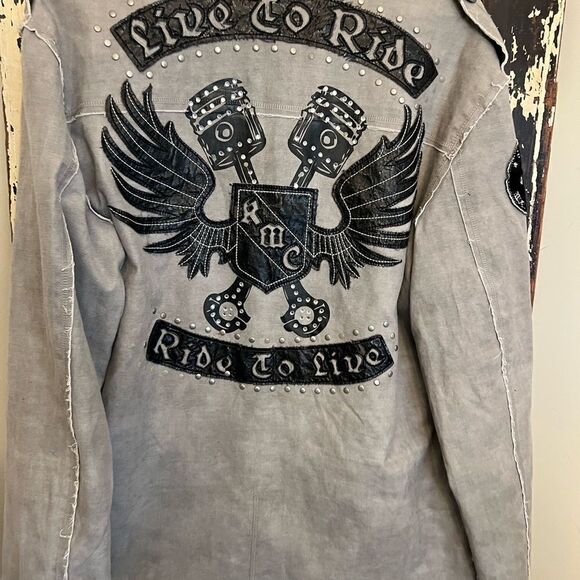 NWOT RMC patch embroidered Live To Ride Ride To Live long motorcycle jacket. XL - Picture 5 of 13
